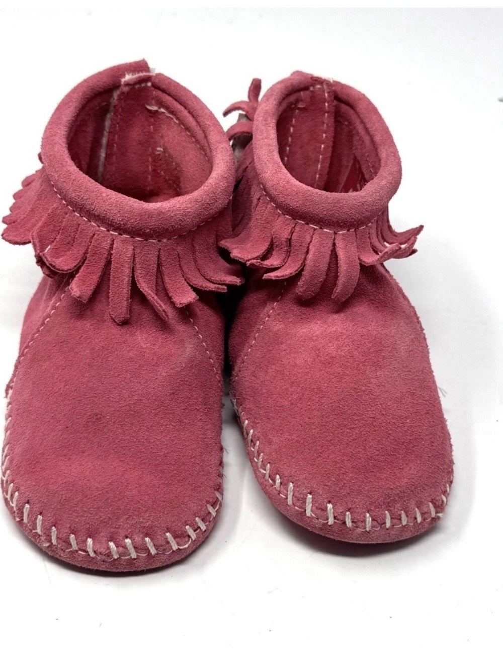 Minnetonka Pink Suede Fringe Moccasins Booties Shoes Toddler Girl Size 6